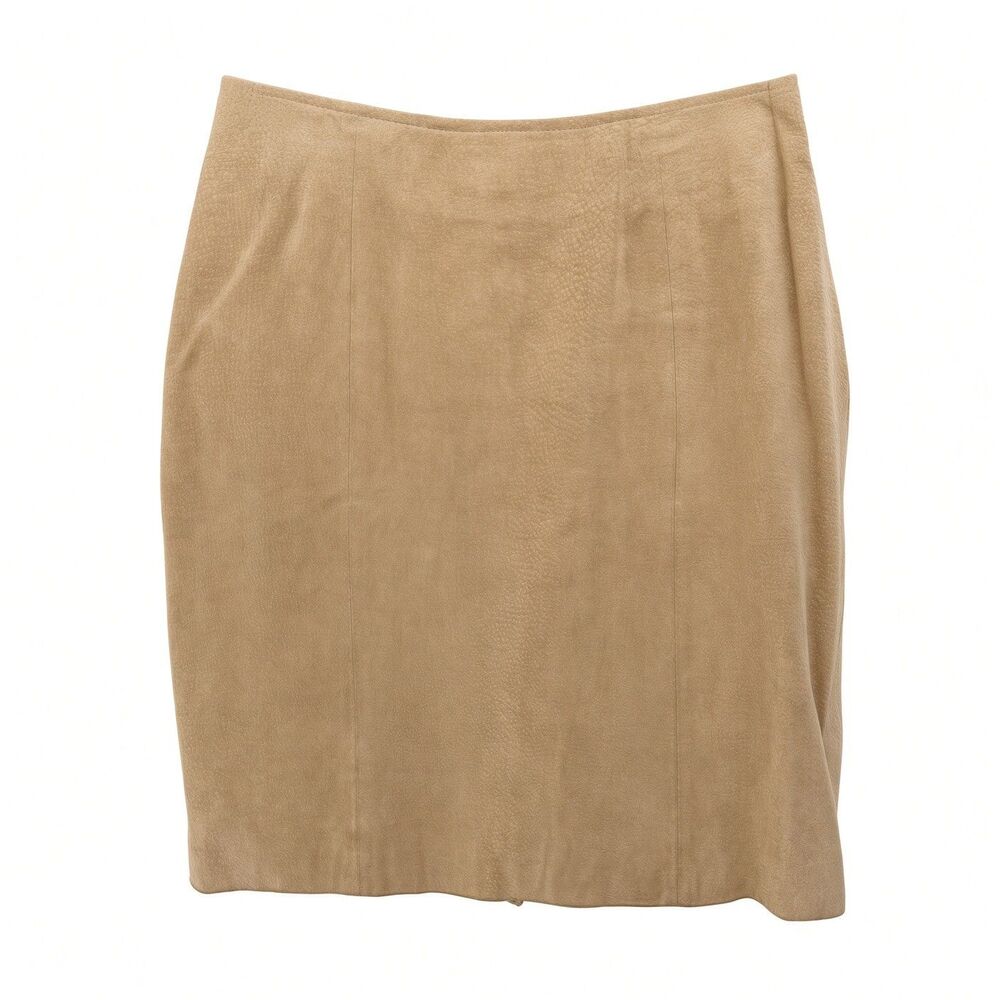 Vtg Wilsons Suede Leather Pencil Skirt Womens Sz 10 Tan Beige Korea Lined 90s EU